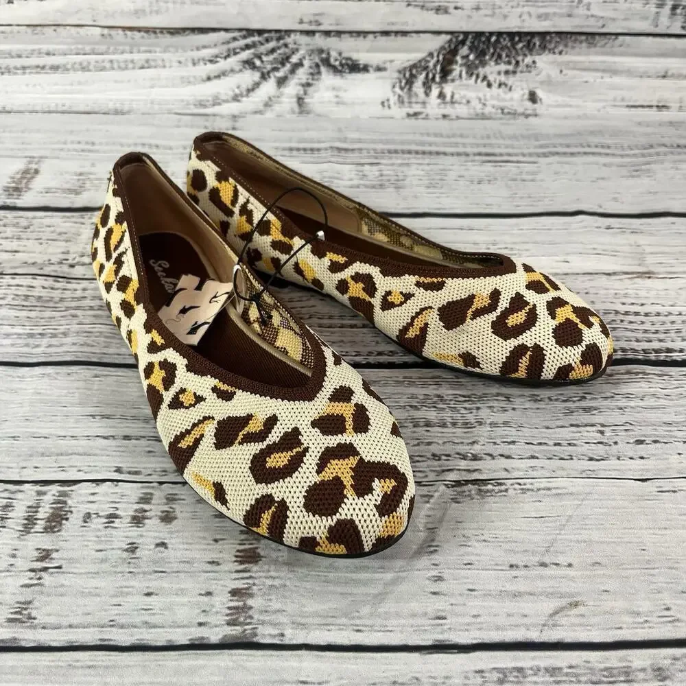See Havan Loafers Flats Shoes sz 6.5 Brown Gold Cheetah Leopard Stretch Comfort